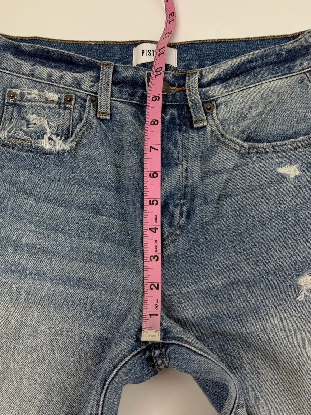 Pistola Jeans Womens 25 Blue Charlie High Rise Straight Distressed Button Fly